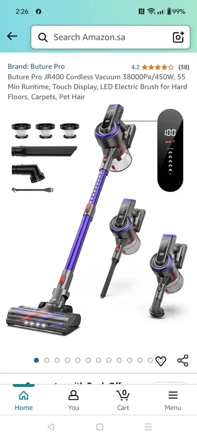 Buture Pro JR400 Cordless Vacuum Cleaner 38000Pa/450W, up to 55, View more