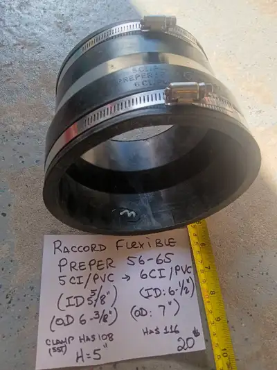 PREPER Raccord flexible 56-65 B-602 ID: 6.38"-5.80" OD: 7"-6.375, View more