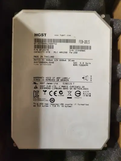 HGST 6TB SAS hard drive7200RPM, View more