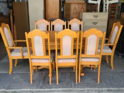 Wooden Pedestal Dining Table with 8 Chairs, View more