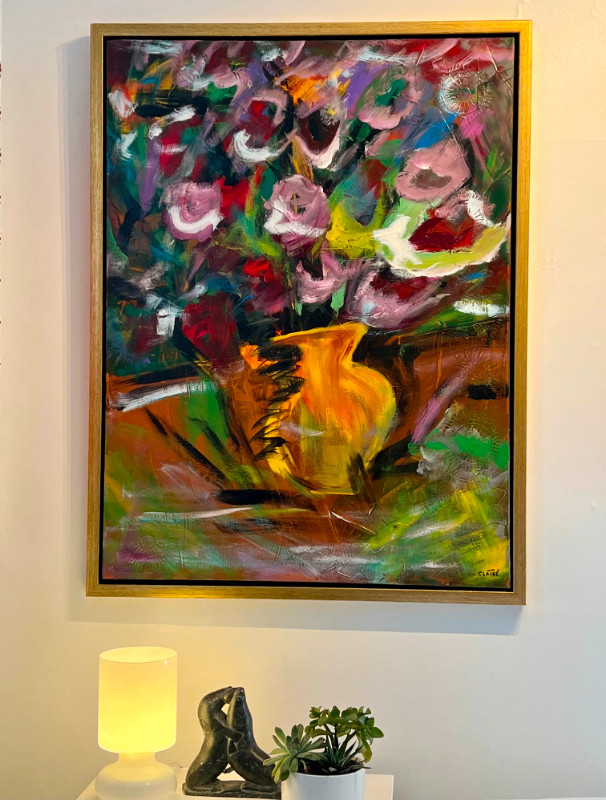 Claude Chaîné "Fleurs en fête" acrylique, 30x40 signée, encadrée dans Art et objets de collection  à Longueuil/Rive Sud - Image 2