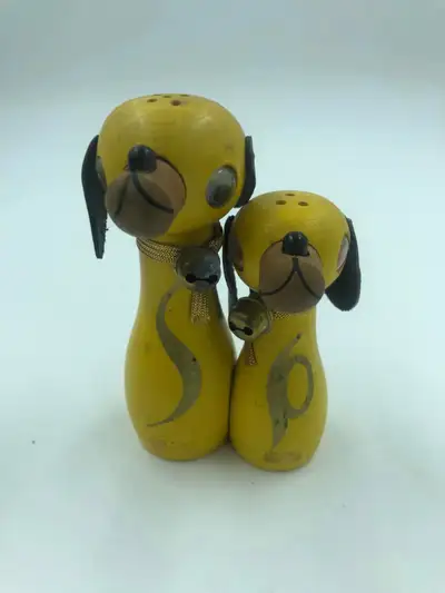 Vintage wooden dogs salt & pepper shakers-magnetic, View more