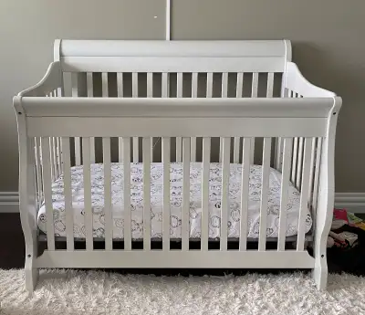 Wood crib and mattress, View more