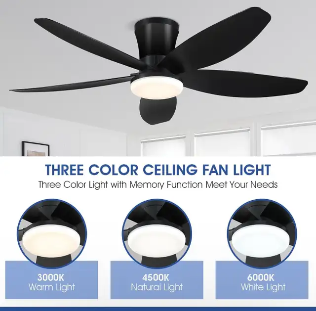 42” Ceiling Fan with Light Remote Control APP LED Flush Mount  in Indoor Lighting & Fans in Hamilton - Image 6