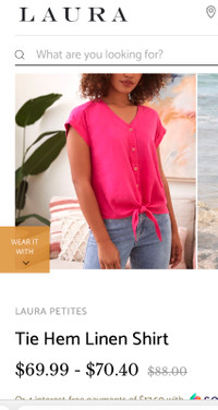 Laura Petite (size 16P) Tie Hem Linen Shirt