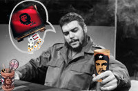 Che Guevara illustré sur boite, porte-crayons bois, cadre.