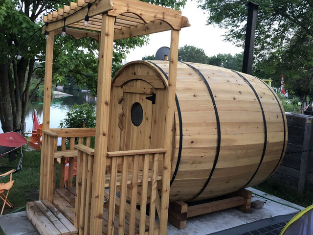  Whiskey Barrel styled Cedar saunas $6700  in Patio & Garden Furniture in Sudbury - Image 2