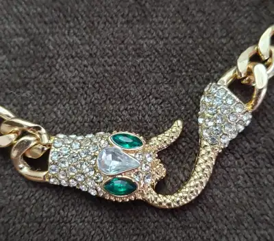 Luxury snake necklace gold color thick chain has some weight., View more