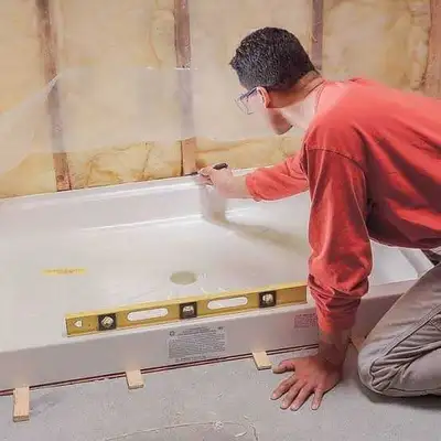 bathroom pan install and tile work , View more