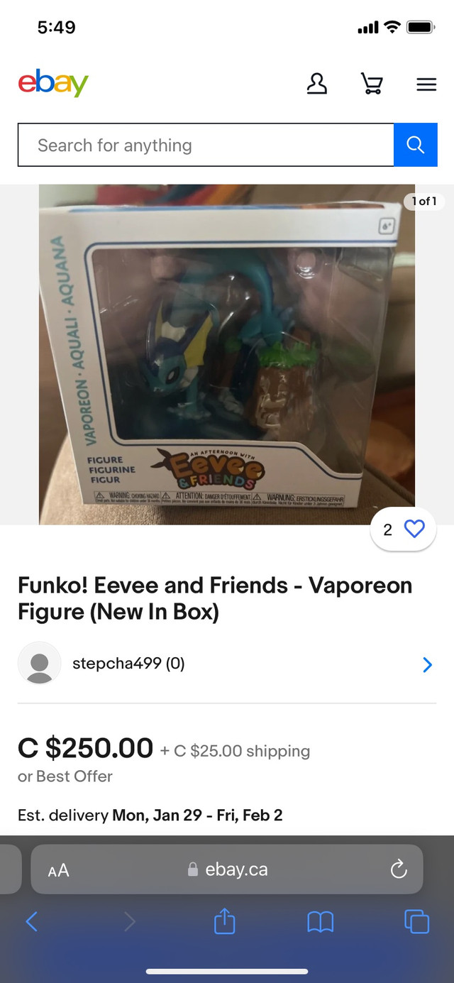 Eevee and friends vapourion figure (unopened) in Arts & Collectibles in Kingston - Image 3