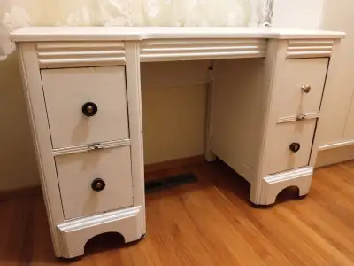 White wooden table with 4 drawers, View more