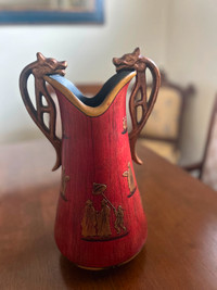 Reticulated, Embossed, Red Embossed Chinese Ceramic Deco Vase