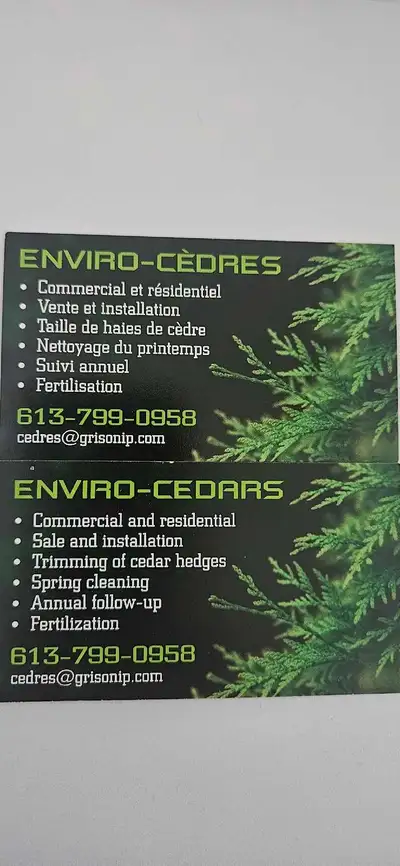 Sale and installationnl of cedar trees for hedges from 2 to 12 ft high. Trim and repair of existing...