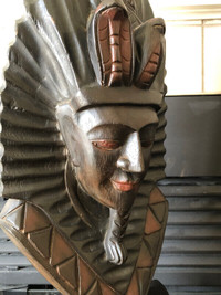 Vintage solid wood carved Ancient Egyptian Pharaoh king tut bust