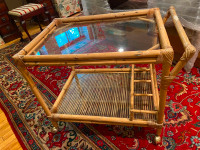 Trolley with Wheels in Bamboo & Glass
