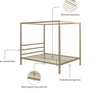 Brand New Gold Canopy Queen Bed Frame
