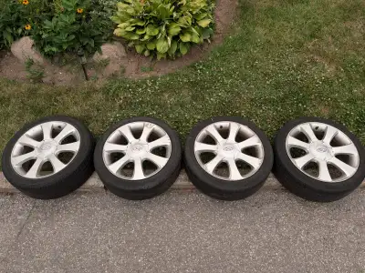 200$ - O.B.O. Hyundai Elantra Alloy Rims ( 5 x 4.5" ) with tires. Rims have a fair amount of curb sc...
