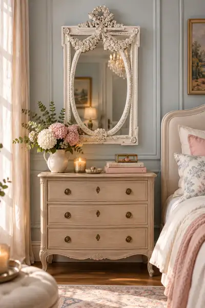 delivery - pretty vintage shabby chic French mirror , View more