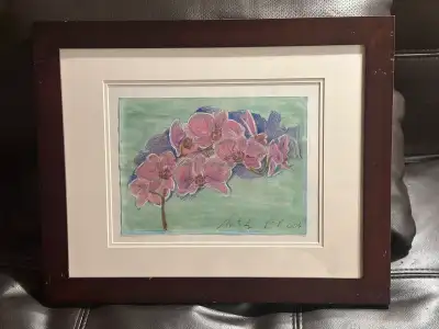 Je vends un dessin encadré d'orchidées, une œuvre d'art charmante qui apportera une touche de nature...