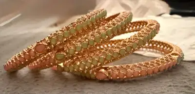 Gold Tone Green Pink CZ Bollywood Wedding Indian Bangles 4 pc, View more