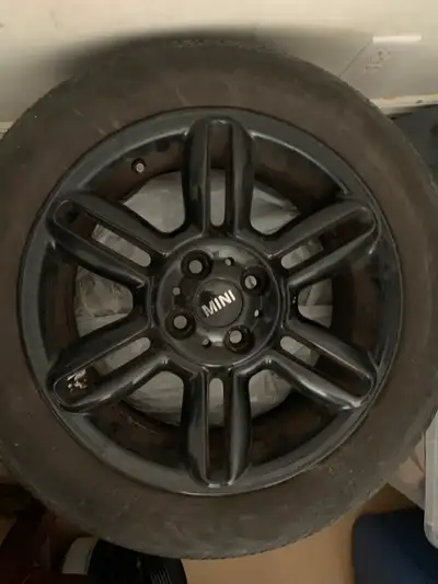 4 BMW MINI COOPER FACTORY RIMS WITH TIRES 195/55r16. The bolt pattern is 4x100 OEM RIMS ARE IN EXCEL...