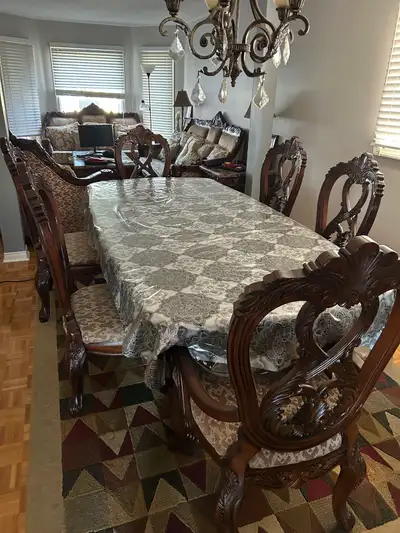 solid wood 7 piece dining table set and dining cabinet, View more