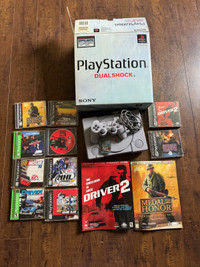 PlayStation 1 with games and original box 