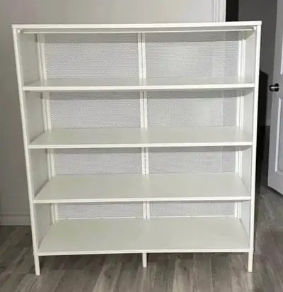 White metal shelving units in excellent condition, can be used as a bookshelf or to store and organi...