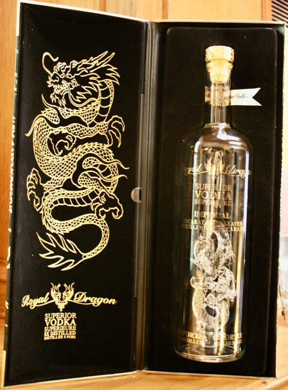 EMPTY ROYAL DRAGON VODKA BOTTLE GLASS DRAGON INSIDE Arts