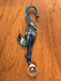 Hand Blown Glass Cat with Crystal Ornament/Suncatcher