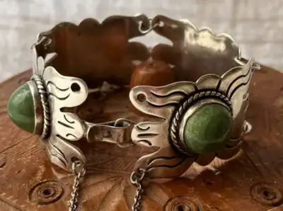 vintage silver and jade bracelet, View more