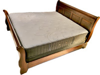 HIGH QUALITY KING-SIZE WOOD SLEIGH BED FRAME MATTRESS AND BOXSPR