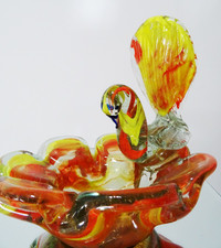 ART GLASS SWAN dish ashtray STUNNING heavy Orange Yellow LARGE
