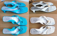 Women's Shoes White/Blue Flower Kitten Heels Sandals (Size 9.5)