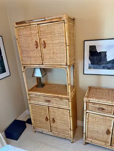 Vintage Bamboo and Rattan Hutch and Cabinet Set- Pier 1, View more