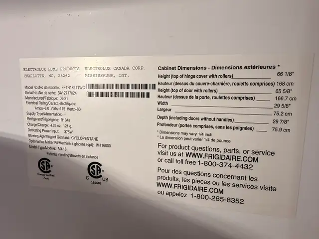 Frigidaire Fridge in Refrigerators in Sherbrooke - Image 3