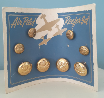 Vintage RCAF Officer's Pattern Uniform Buttons - Air Pilot Reefer Set - domed type with two piece Ki...