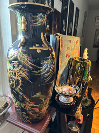 Large black vase with painting on it 24 inches / $150