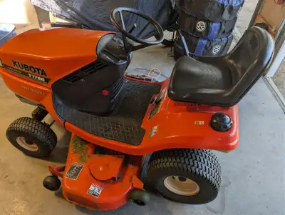Estate Sale Clearance. Tractor, grass cutter deck, tiller, lawn brush and collection box. New main b...