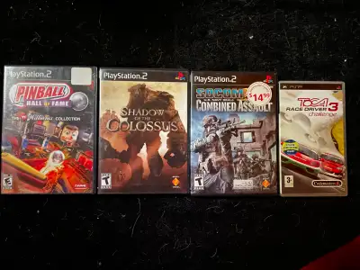 PSP Toca Race Driver 3 Challenge $10 Colin McRae Rally 2005 Plus $15 PS2 Pinball Hall of Fame: The W...