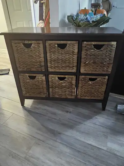 storage unit with wicker baskets, View more