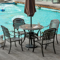 5-Piece Outdoor Patio Dining Set with 4 Armchairs & 1 Table with