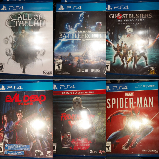 PS4 GAMES SPIDER-MAN CTHULHU EVIL DEAD FRIDAY 13TH GHOSTBUSTERS in Sony Playstation 4 in Calgary