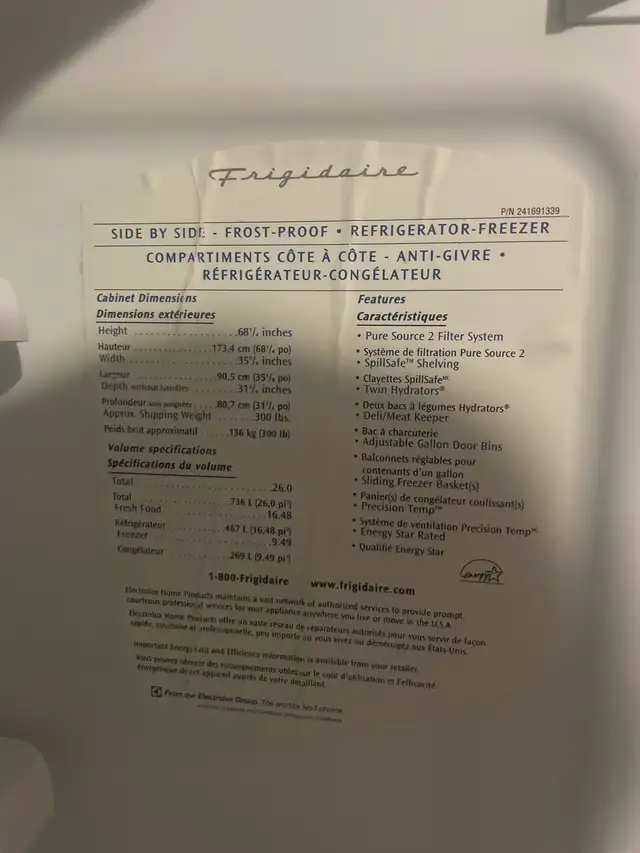 Frigidaire fridge 576496181497702401