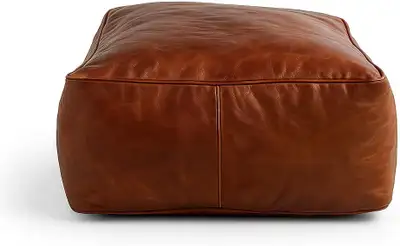 Moroccan Leather Ottoman | Cognac Leather Pouf | Handmade, View more