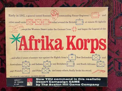 AFRIKA KORPS : WWII Desert Campaign Game - Avalon Hill 2nd Edition 1975. Used but with complete piec...