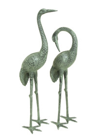 Verdegris Cast Metal Heron Garden Sculptures Pair