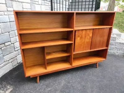 MID-CENTURY TEAK LARGE BOOKCASE/DISPLAY CABINET , View more