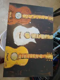 3 Guitars painting on wooden poster
