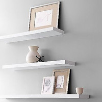 FLOATING WOOD WALL SHELF, WHITE $10, FLOATING SHELF BLACK $12